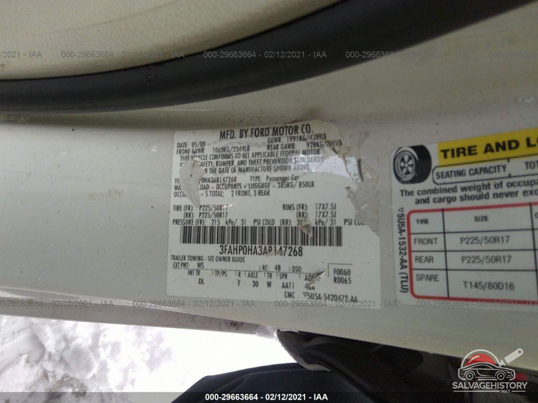 3FAHP0HA3AR147268 2010 FORD FUSION photo no. 9