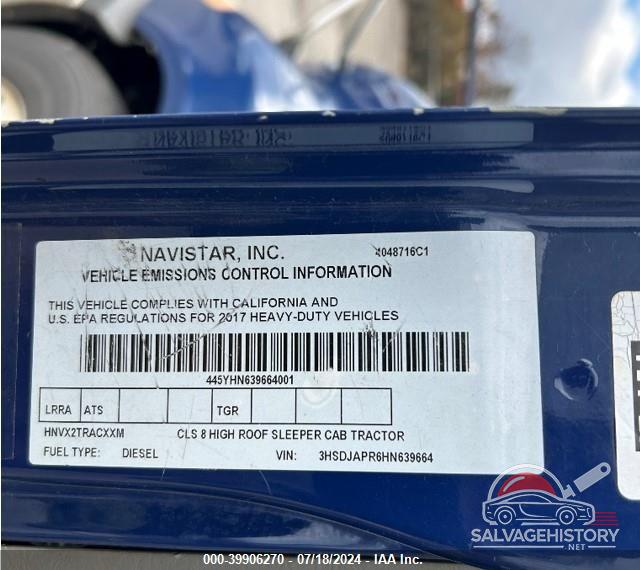 3HSDJAPR6HN639664 2017 INTERNATIONAL PROSTAR photo no. 9