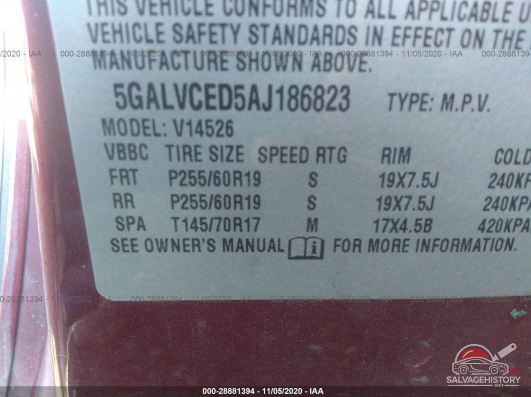 5GALVCED5AJ186823 2010 BUICK ENCLAVE photo no. 9