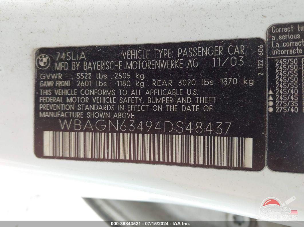 WBAGN63494DS48437 2004 BMW 745LI photo no. 8