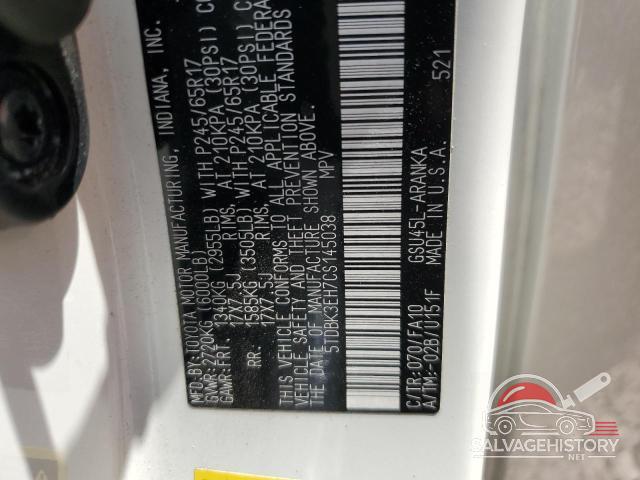 5TDBK3EH7CS145038 2012 TOYOTA HIGHLANDER photo no. 12