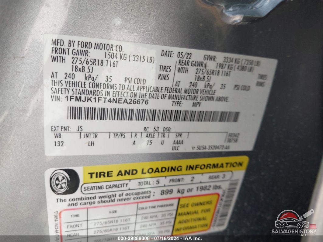 1FMJK1FT4NEA26676 2022 FORD EXPEDITION photo no. 9
