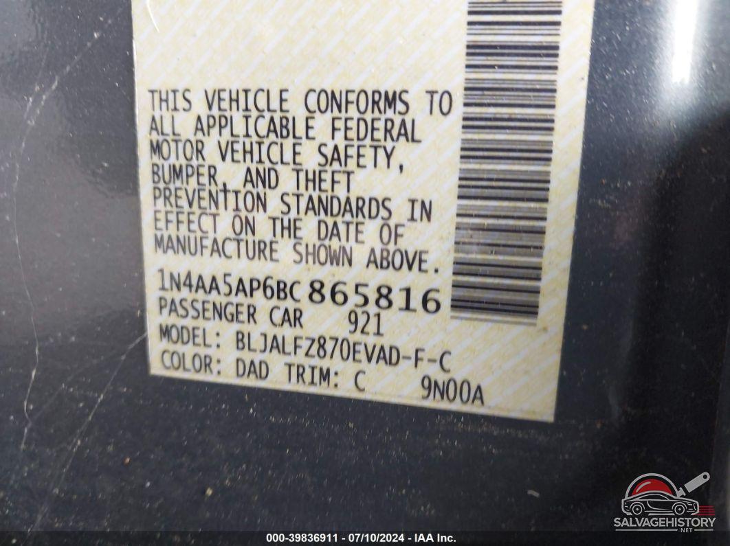 1N4AA5AP6BC865816 2011 NISSAN MAXIMA photo no. 9
