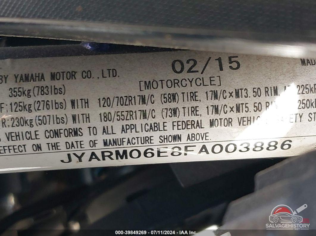 JYARM06E8FA003886 2015 YAMAHA FZ07 photo no. 10
