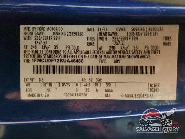 1FMCU0F72KUA46488 2019 FORD ESCAPE photo no. 13