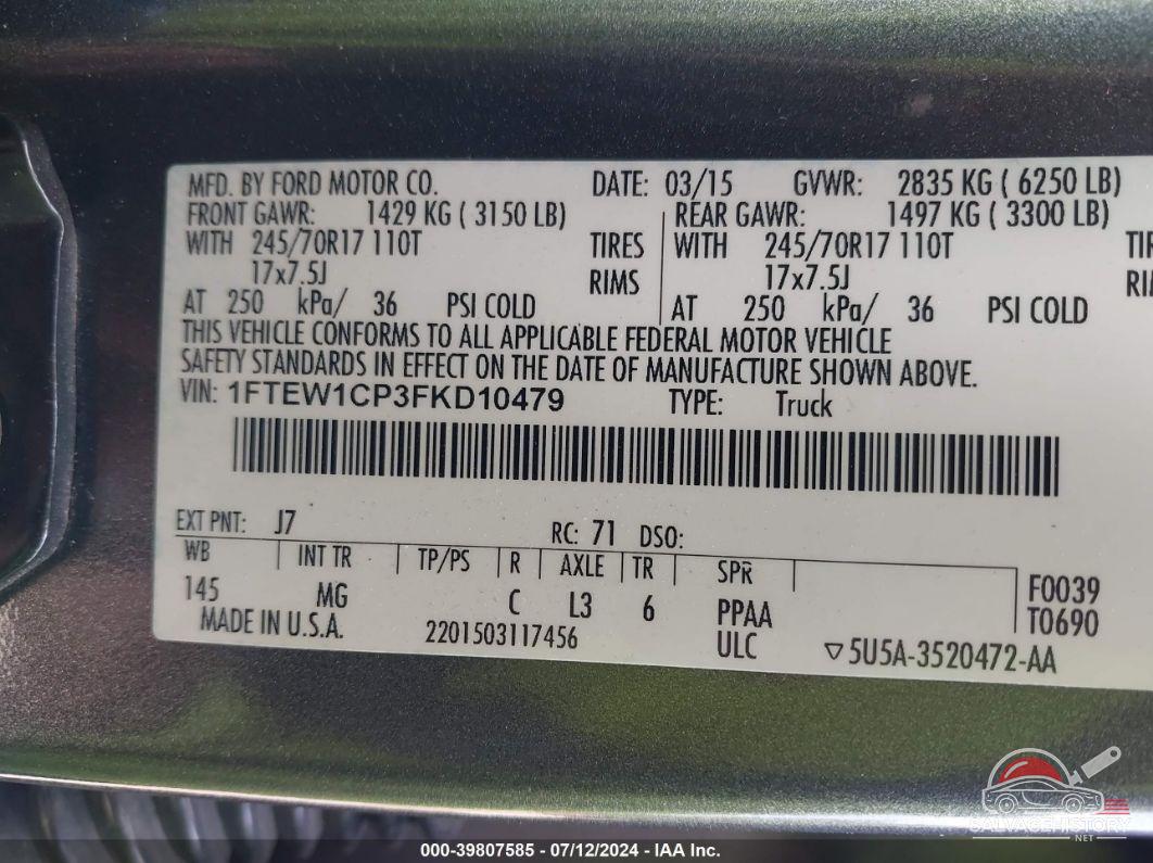 1FTEW1CP3FKD10479 2015 FORD F-150 photo no. 9