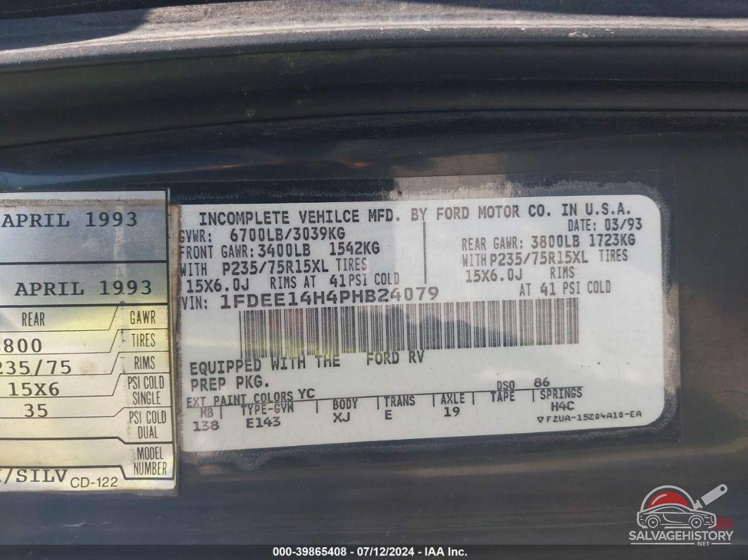 1FDEE14H4PHB24079 1993 FORD ECONOLINE photo no. 9