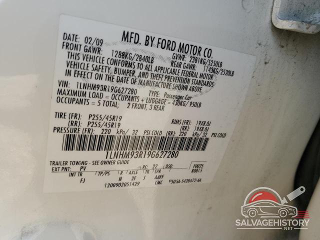 1LNHM93R19G627280 2009 LINCOLN MKS photo no. 12