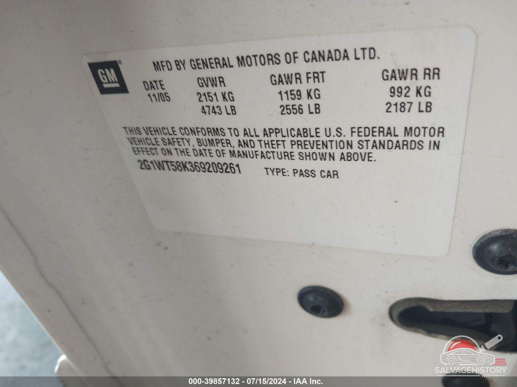 2G1WT58K369209261 2006 CHEVROLET IMPALA photo no. 9