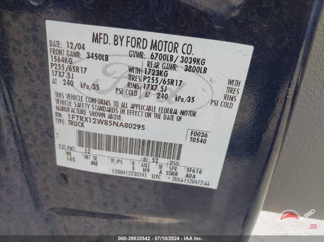 1FTRX12W85NA80295 2005 FORD F-150 photo no. 9