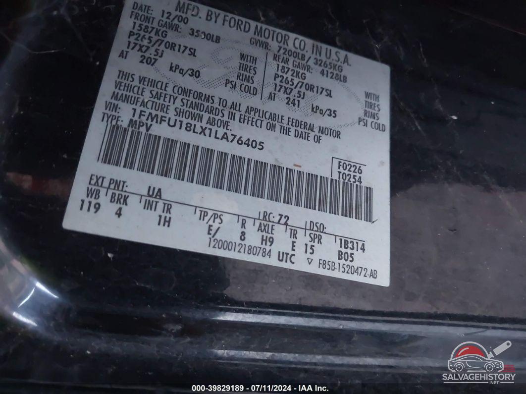 1FMFU18LX1LA76405 2001 FORD EXPEDITION photo no. 9