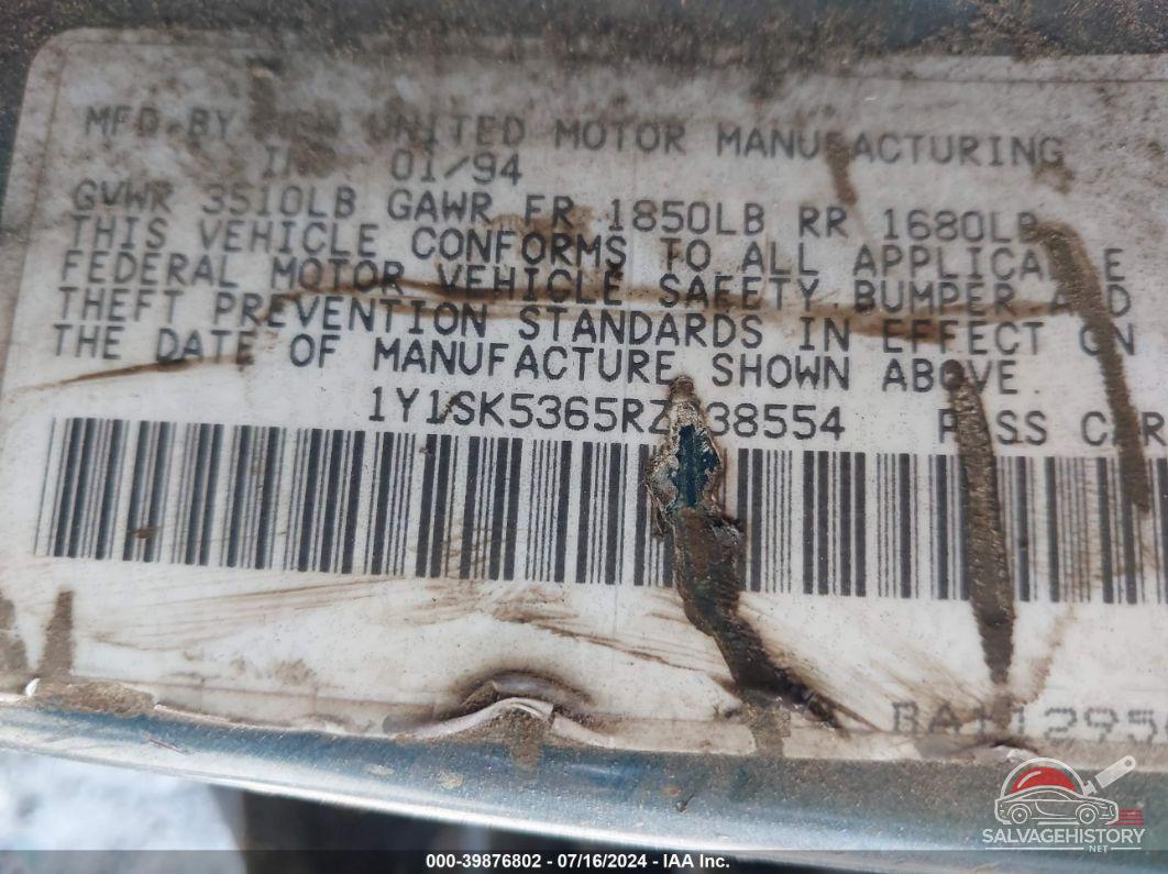1Y1SK5365RZ038554 1994 GEO PRIZM photo no. 9