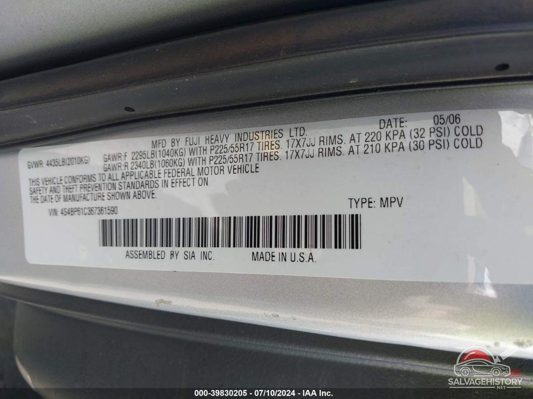 4S4BP61C367361590 2006 SUBARU OUTBACK photo no. 9