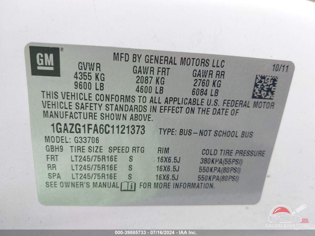 1GAZG1FA6C1121373 2012 CHEVROLET EXPRESS 3500 photo no. 9