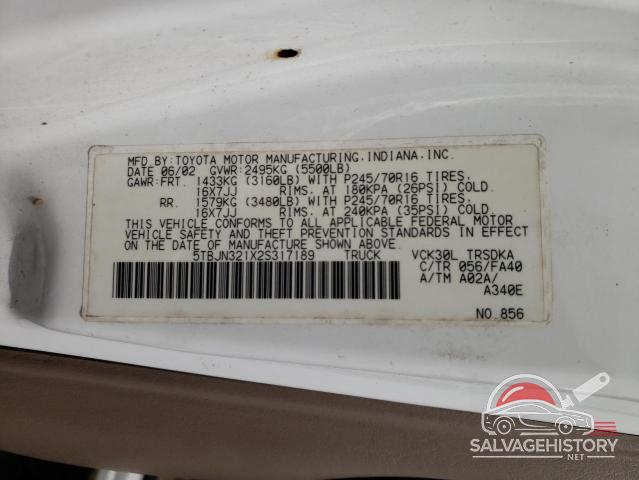 5TBJN321X2S317189 2002 TOYOTA All Models photo no. 12