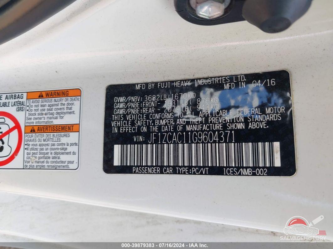 JF1ZCAC11G9604371 2016 SUBARU BRZ photo no. 9