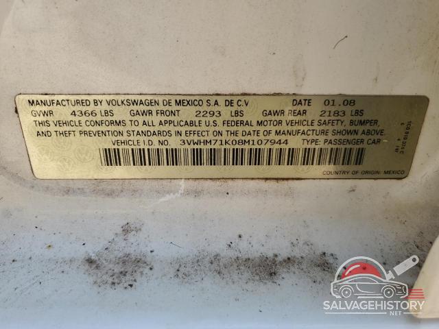 3VWHM71K08M107944 2008 VOLKSWAGEN JETTA photo no. 12
