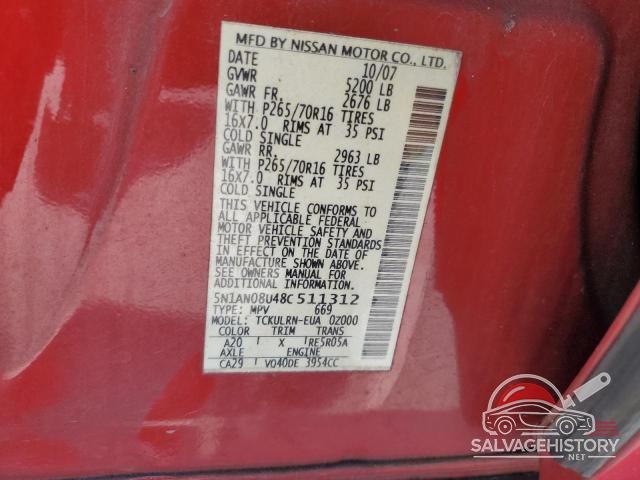 5N1AN08U48C511312 2008 NISSAN XTERRA photo no. 13