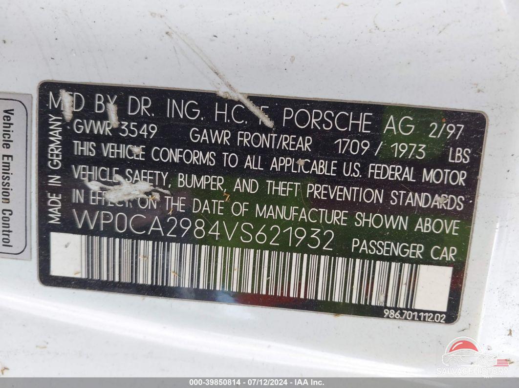 WP0CA2984VS621932 1997 PORSCHE BOXSTER photo no. 9