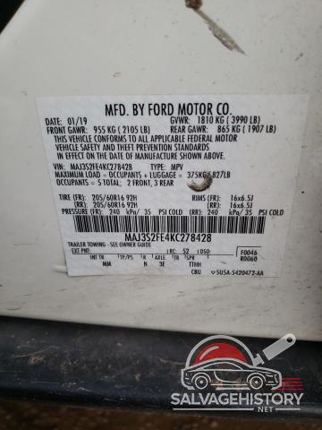 MAJ3S2FE4KC278428 2019 FORD ECOSPORT photo no. 13