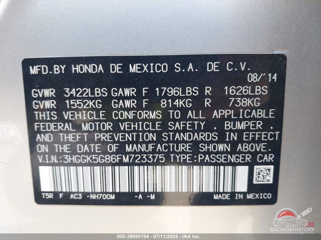 3HGGK5G86FM723375 2015 HONDA FIT photo no. 9
