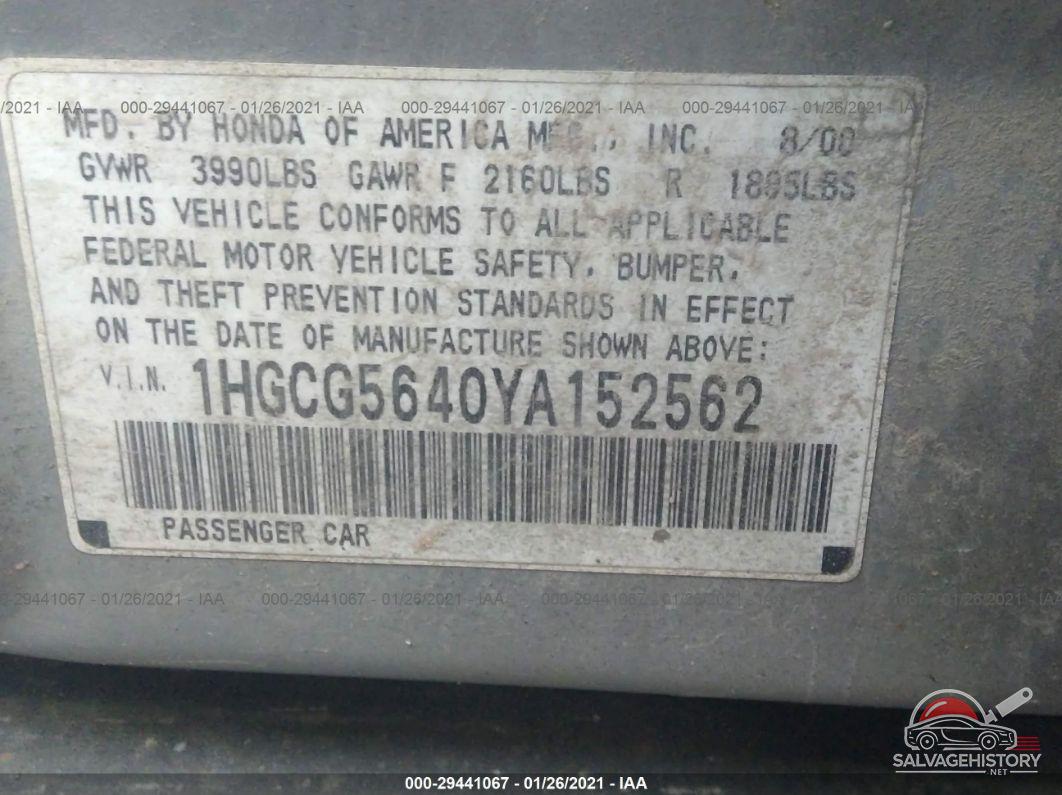 1HGCG5640YA152562 2000 HONDA ACCORD SDN photo no. 9