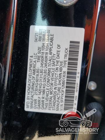5FPYK3F12MB013636 2021 HONDA RIDGELINE photo no. 13