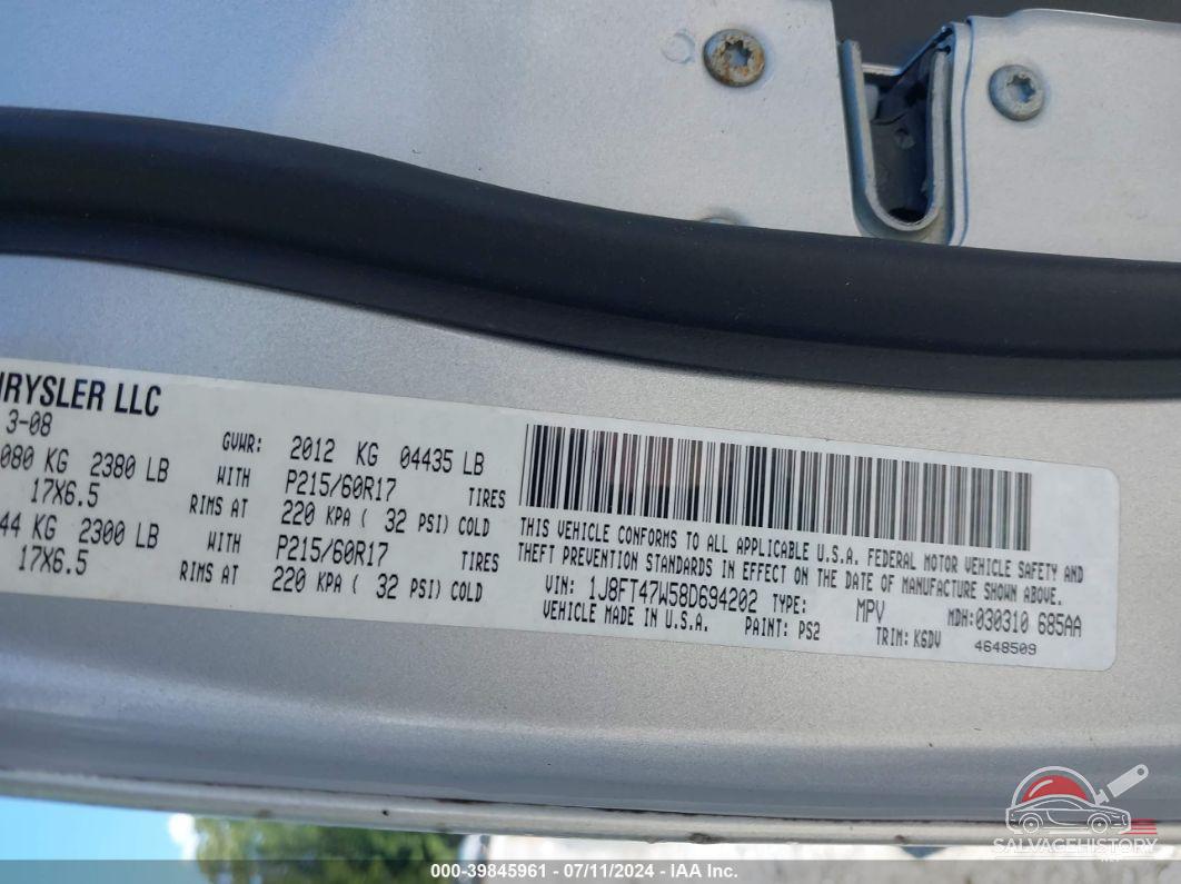 1J8FT47W58D694202 2008 JEEP COMPASS photo no. 9