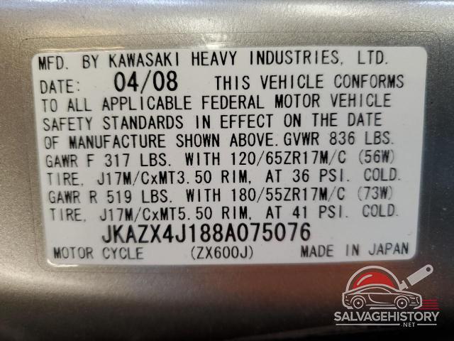 JKAZX4J188A075076 2008 KAWASAKI ZX photo no. 8