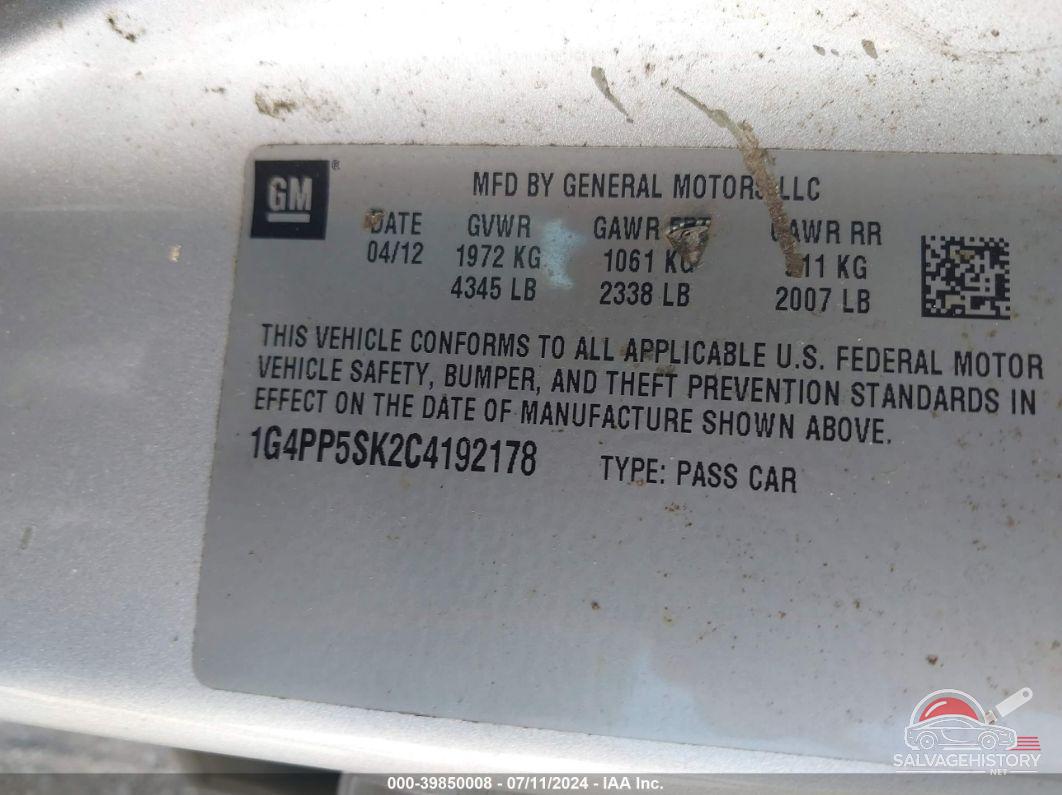 1G4PP5SK2C4192178 2012 BUICK VERANO photo no. 9