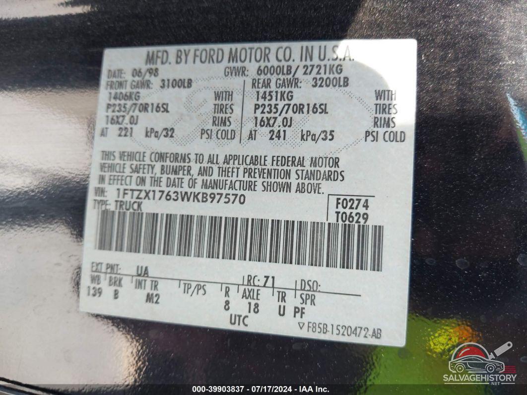 1FTZX1763WKB97570 1998 FORD F-150 photo no. 9