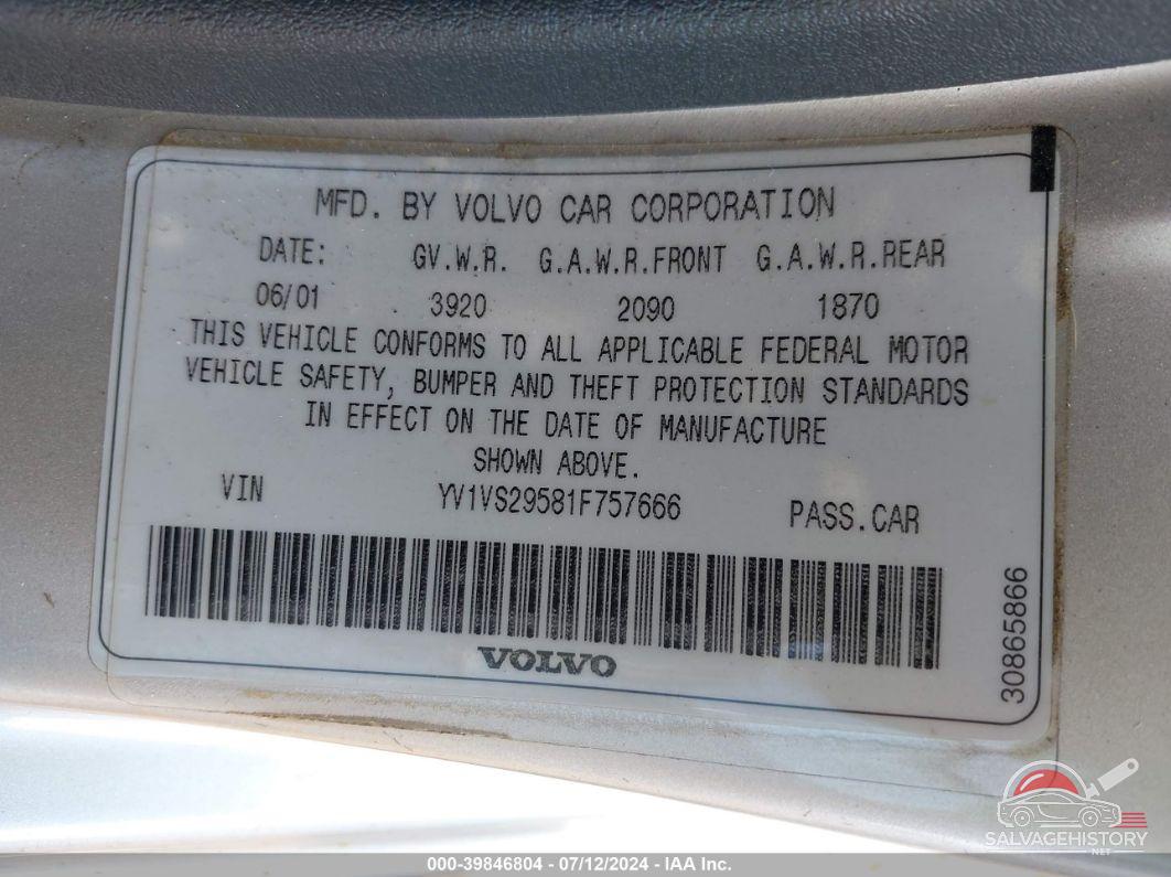 YV1VS29581F757666 2001 VOLVO S40 photo no. 9