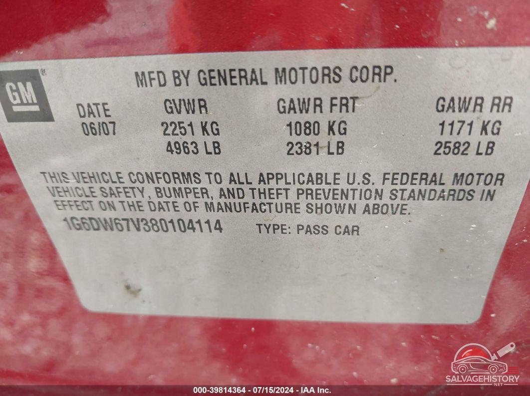 1G6DW67V380104114 2008 CADILLAC STS photo no. 9