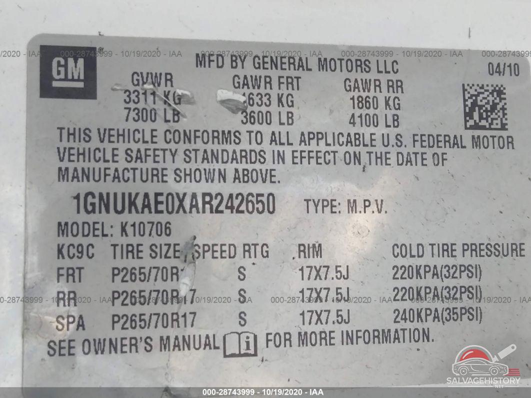 1GNUKAE0XAR242650 2010 CHEVROLET TAHOE photo no. 9