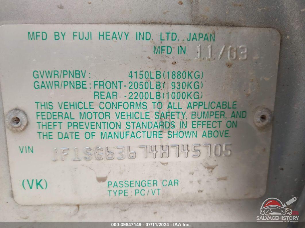 JF1SG63674H745705 2004 SUBARU FORESTER photo no. 9