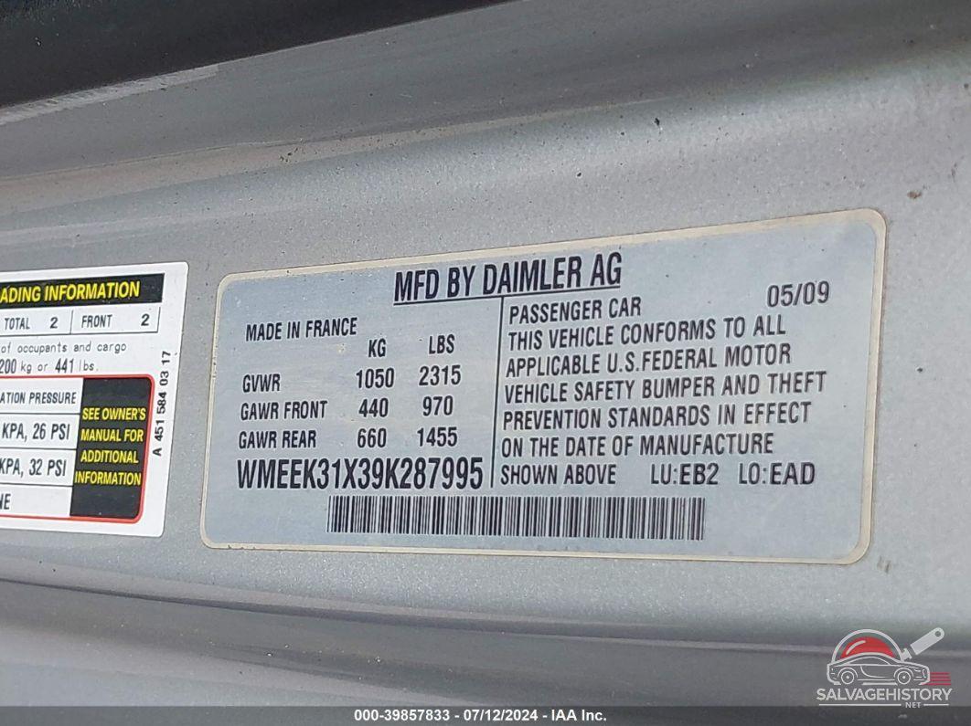 WMEEK31X39K287995 2009 SMART FORTWO photo no. 9