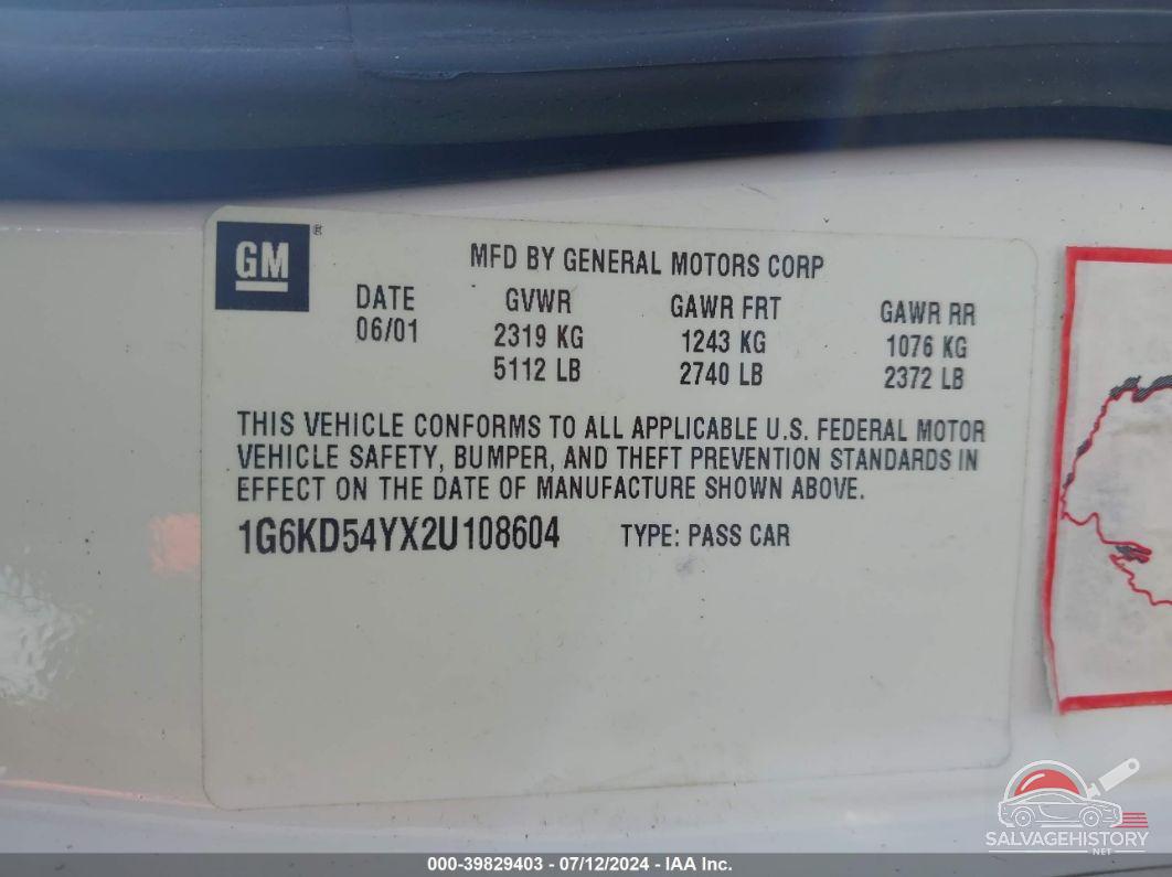 1G6KD54YX2U108604 2002 CADILLAC DEVILLE photo no. 9