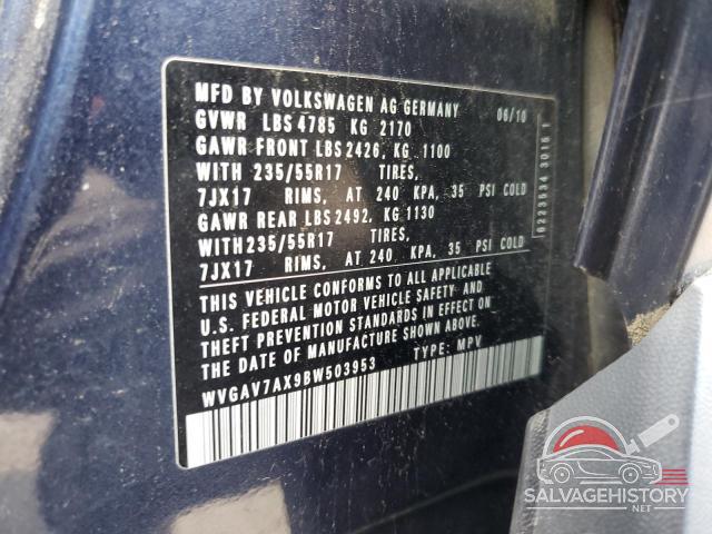 WVGAV7AX9BW503953 2011 VOLKSWAGEN TIGUAN photo no. 14