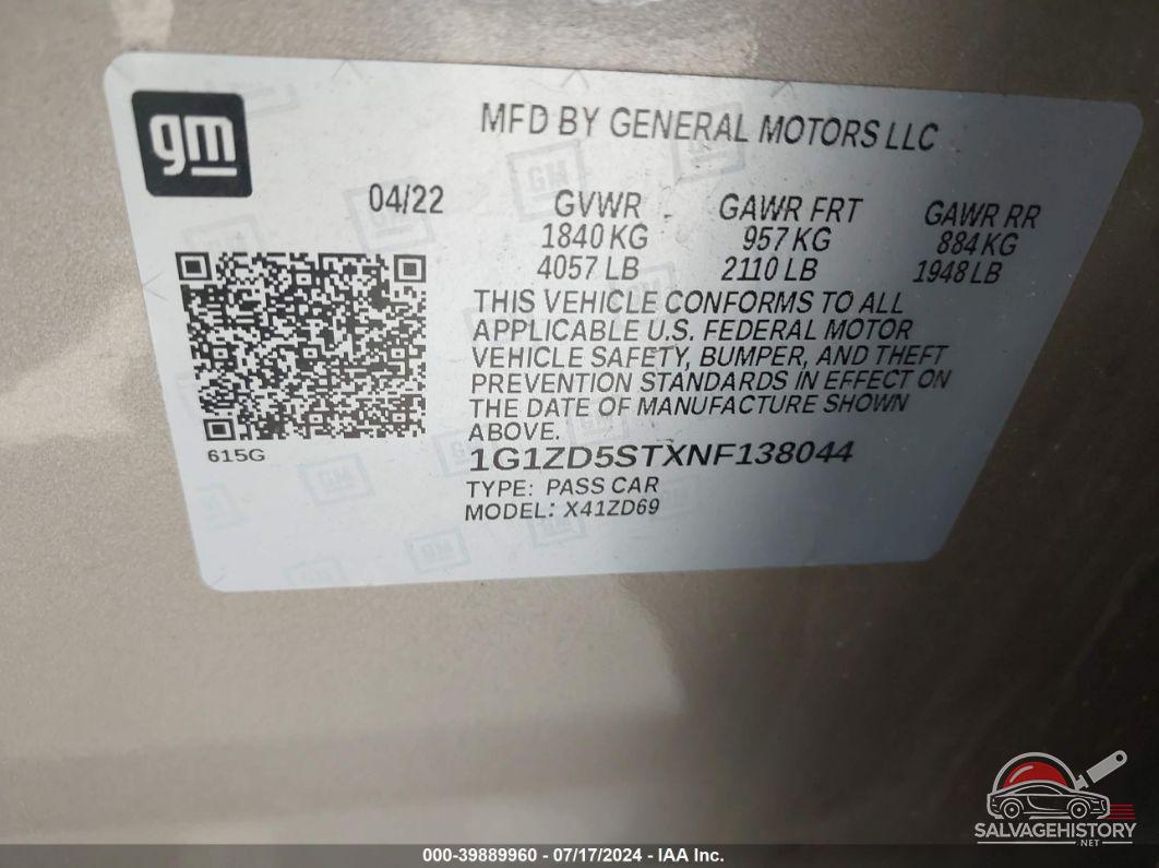 1G1ZD5STXNF138044 2022 CHEVROLET MALIBU photo no. 9