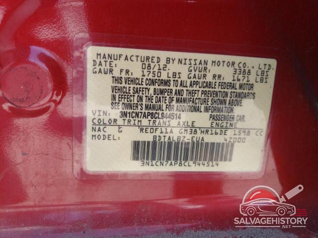 3N1CN7AP8CL944514 2012 NISSAN VERSA photo no. 12