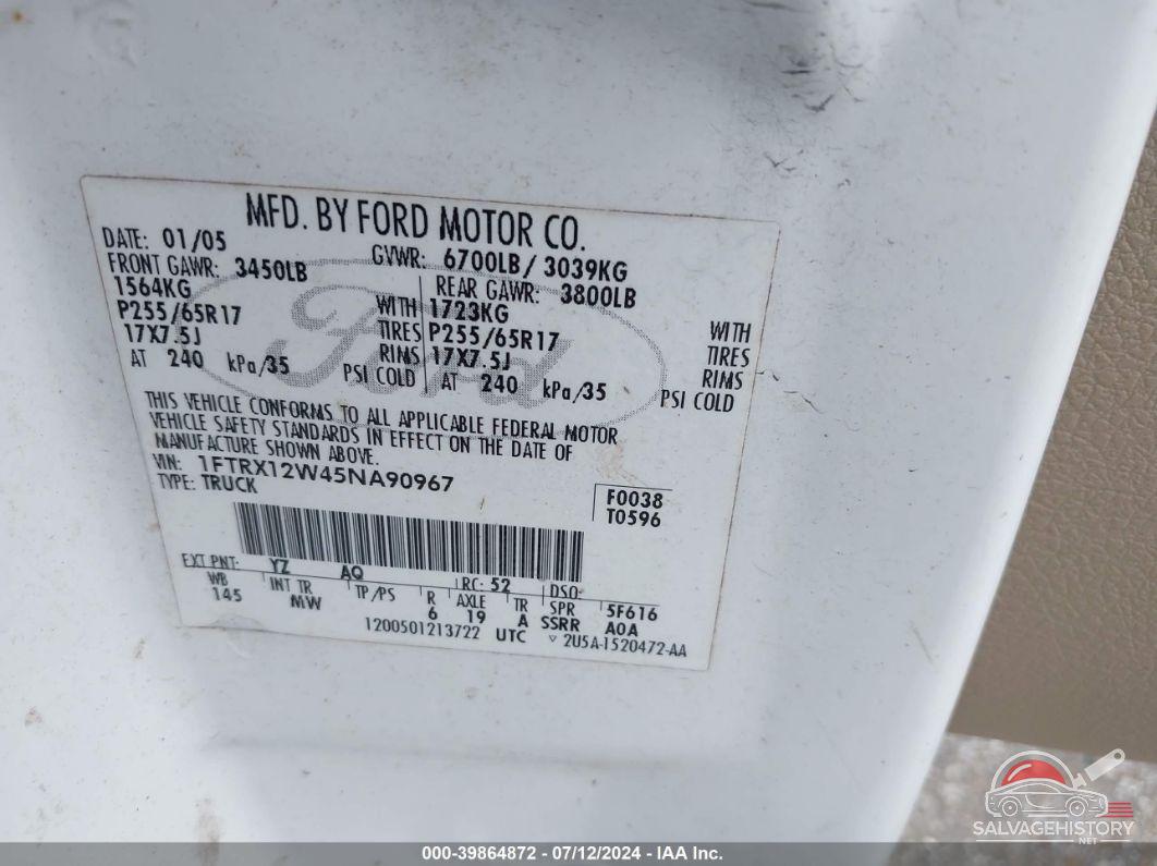 1FTRX12W45NA90967 2005 FORD F-150 photo no. 9