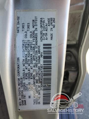 JT3GN86R020247367 2002 TOYOTA 4RUNNER photo no. 13