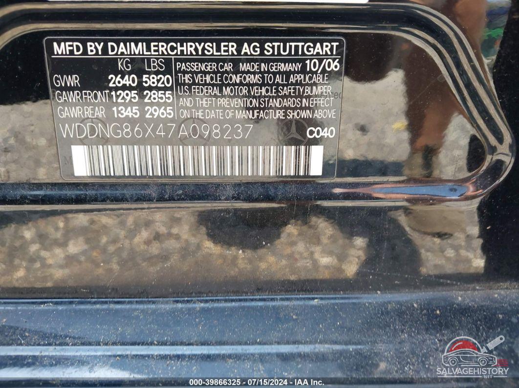 WDDNG86X47A098237 2007 MERCEDES-BENZ S 550 photo no. 9