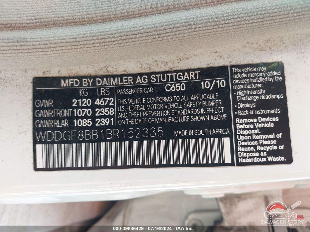 WDDGF8BB1BR152335 2011 MERCEDES-BENZ C 300 photo no. 9