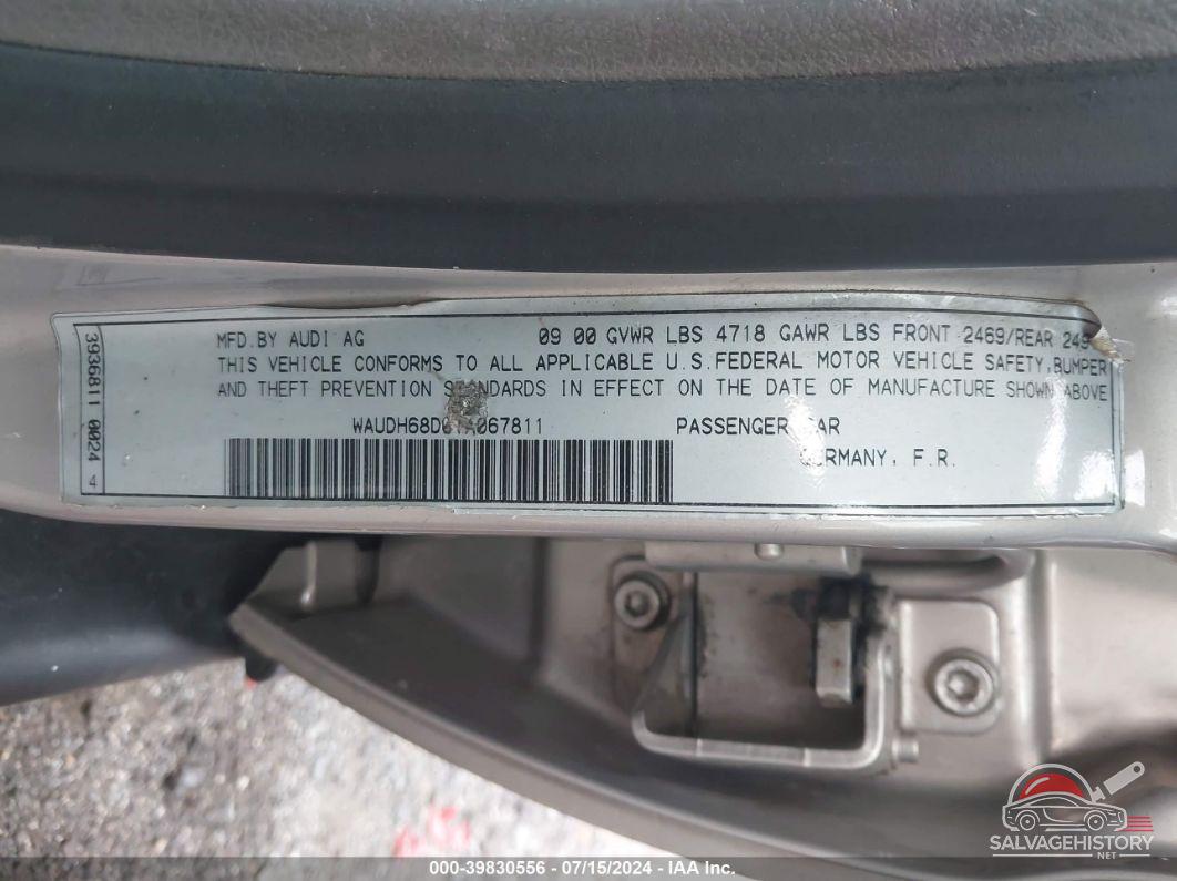 WAUDH68D01A067811 2001 AUDI A4 photo no. 9