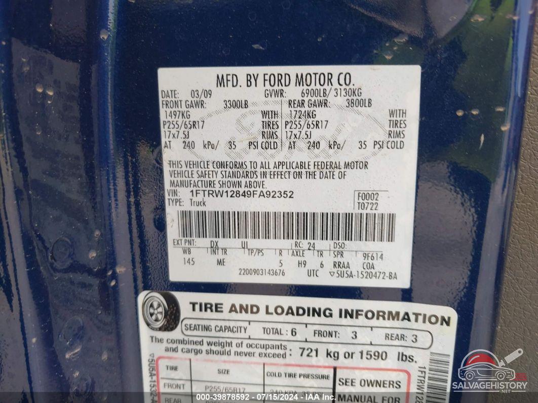 1FTRW12849FA92352 2009 FORD F-150 photo no. 9