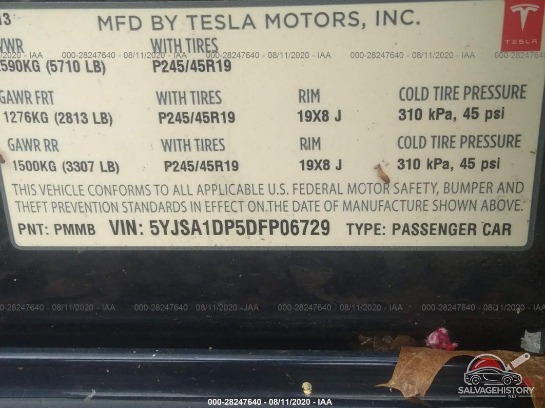 5YJSA1DP5DFP06729 2013 TESLA MODEL S photo no. 9