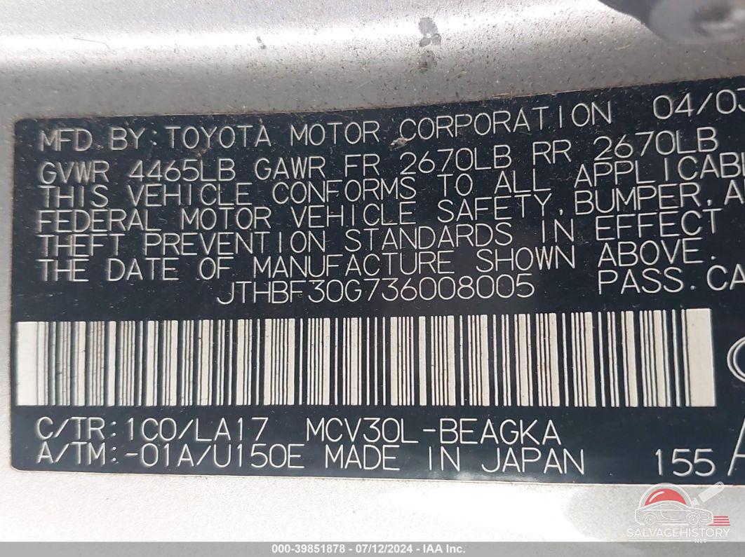 JTHBF30G736008005 2003 LEXUS ES 300 photo no. 9