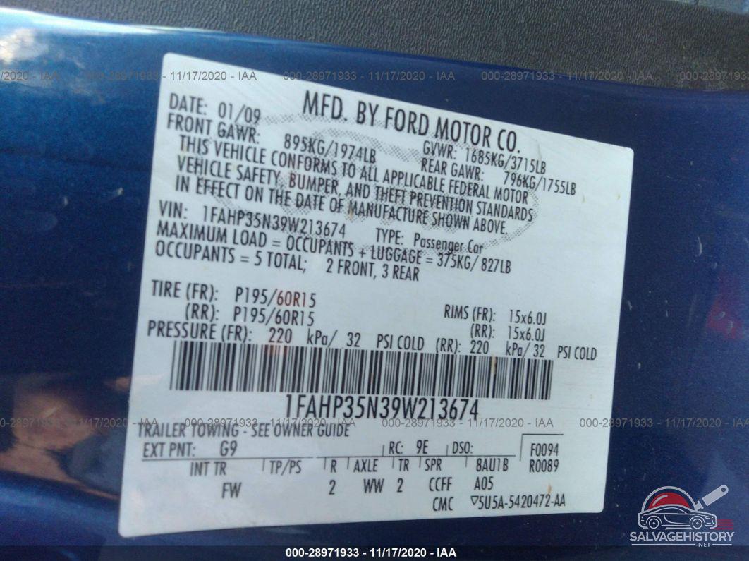 1FAHP35N39W213674 2009 FORD FOCUS photo no. 9