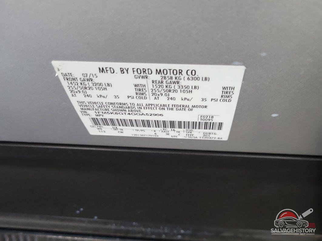 1FM5K8GT4GGA52906 2016 FORD EXPLORER photo no. 10